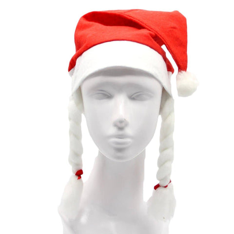 Darrahopens Men's Fashion > Accessories Christmas Unisex Adults Kids Novelty Hat Xmas Party Cap Santa Costume Dress Up, Santa Hat w Braids