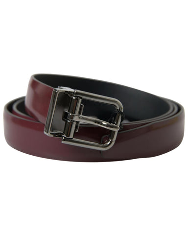 Darrahopens Men's Fashion > Accessories Dolce & Gabbana Men's Bordeaux Leather Silver Metal Buckle Belt - 90 cm