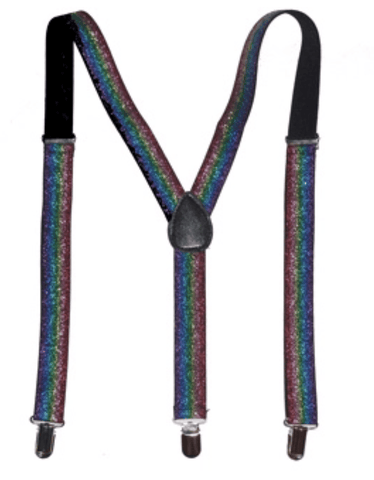 Darrahopens Men's Fashion > Accessories GLITTER SPARKLE SUSPENDERS Braces Clipon Elastic Y-Back Slim Adjustable  - Rainbow (Glitter)