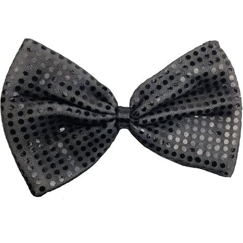 Darrahopens Men's Fashion > Accessories LARGE BOW TIE Sequin Polka Dots Bowtie Big King Size Party  Costume - Grey (with black polka dots)