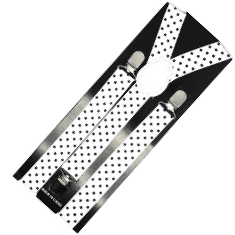 Darrahopens Men's Fashion > Accessories Mens Suspenders Braces Adjustable Strong Clip On Elastic Formal Wedding Slim - White with Black Polka Dot