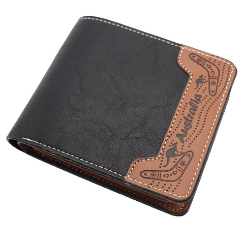 Darrahopens Men's Fashion > Accessories Mens Wallet Australian Kangaroo Leather Bifold Souvenir Gift Coin Card Holder, Black & Tan Boomerang