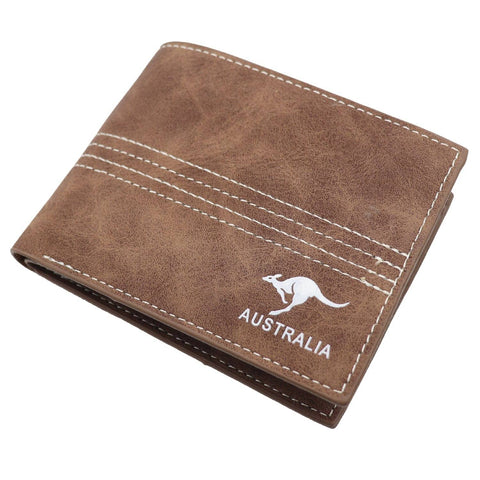 Darrahopens Men's Fashion > Accessories Mens Wallet Australian Kangaroo Leather Bifold Souvenir Gift Coin Card Holder, Rustic Brown Plain