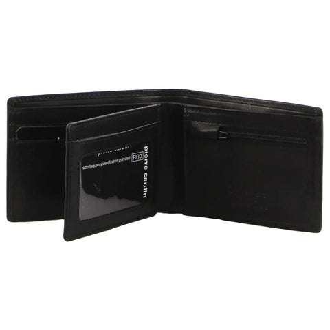 Darrahopens Men's Fashion > Accessories Pierre Cardin Mens Rustic Leather Wallet Bi-Fold RFID Slim - Black