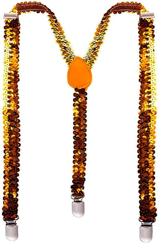 Darrahopens Men's Fashion > Accessories SEQUIN SUSPENDERS Unisex Adjustable Braces Clip On Elastic Y-Back  - Orange