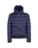 Darrahopens Men's Fashion > Coats & Jackets Blue Metallic Hooded Jacket with Zip Closure and Removable Vest L Men
