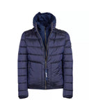 Darrahopens Men's Fashion > Coats & Jackets Blue Metallic Hooded Jacket with Zip Closure and Removable Vest L Men