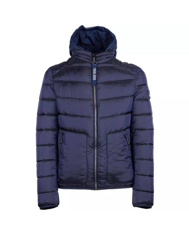 Darrahopens Men's Fashion > Coats & Jackets Blue Metallic Hooded Jacket with Zip Closure and Removable Vest M Men