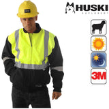 Darrahopens Men's Fashion > Coats & Jackets HUSKI Site Mens Hi Vis Wool Blend Bomber Jacket 3M Reflective Tape High Visibility - Yellow/Navy - 4XL