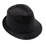 Darrahopens Men's Fashion > Hats & Caps Adults Kids Unisex Sequin Fedora Hat Dance Cap Solid Jazz Party Glitter Costume, Black