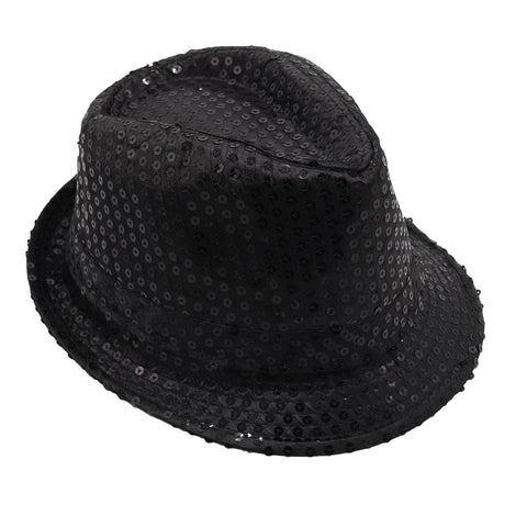 Darrahopens Men's Fashion > Hats & Caps Adults Kids Unisex Sequin Fedora Hat Dance Cap Solid Jazz Party Glitter Costume, Black