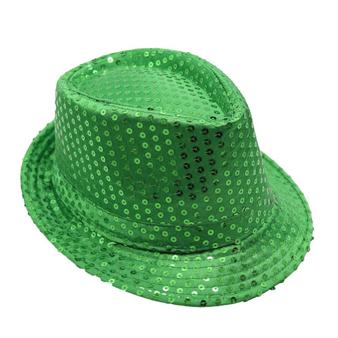 Darrahopens Men's Fashion > Hats & Caps Adults Kids Unisex Sequin Fedora Hat Dance Cap Solid Jazz Party Glitter Costume, Green