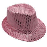 Darrahopens Men's Fashion > Hats & Caps Adults Kids Unisex Sequin Fedora Hat Dance Cap Solid Jazz Party Glitter Costume, Pink
