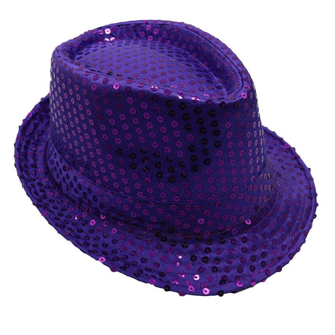 Darrahopens Men's Fashion > Hats & Caps Adults Kids Unisex Sequin Fedora Hat Dance Cap Solid Jazz Party Glitter Costume, Purple