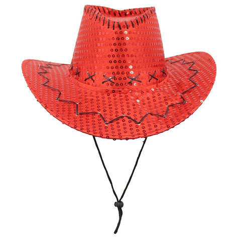 Darrahopens Men's Fashion > Hats & Caps Sequin Cowboy Hat Glitter Cap Western Trilby Shiny Cowgirl Dress Up Party Wear, Red