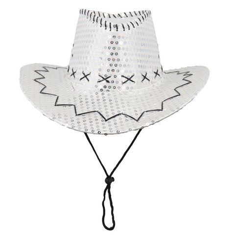 Darrahopens Men's Fashion > Hats & Caps Sequin Cowboy Hat Glitter Cap Western Trilby Shiny Cowgirl Dress Up Party Wear, Silver