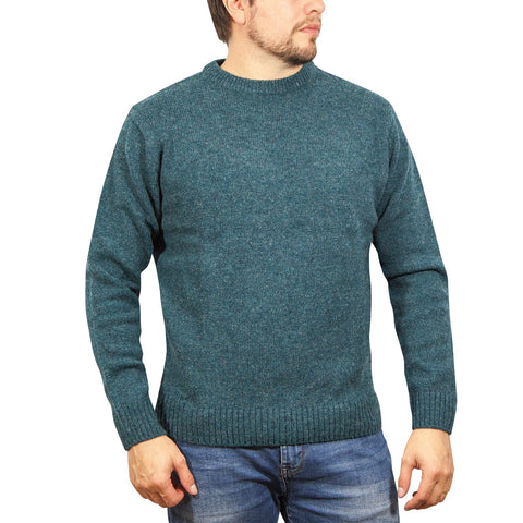 Darrahopens Men's Fashion > Knitwear & Sweaters 100% SHETLAND WOOL CREW Round Neck Knit JUMPER Pullover Mens Sweater Knitted - Sherwood (32) - XL