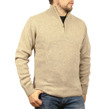Darrahopens Men's Fashion > Knitwear & Sweaters 100% SHETLAND WOOL Half Zip Up Knit JUMPER Pullover Mens Sweater Knitted - Oat Marle (03) - 5XL