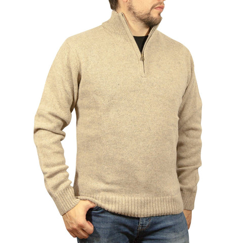 Darrahopens Men's Fashion > Knitwear & Sweaters 100% SHETLAND WOOL Half Zip Up Knit JUMPER Pullover Mens Sweater Knitted - Oat Marle (03) - M