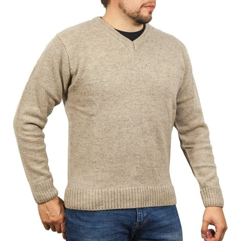 Darrahopens Men's Fashion > Knitwear & Sweaters 100% Shetland Wool V Neck Knit Jumper Pullover Mens Sweater Knitted - Oat Marle (03) - L