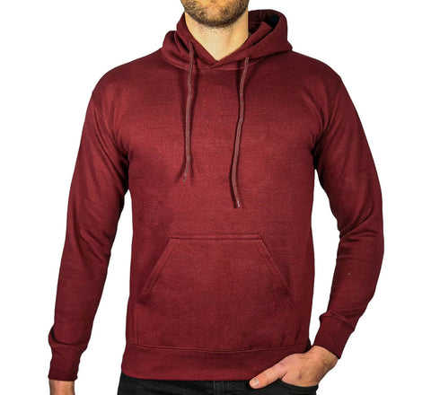 Darrahopens Men's Fashion > Knitwear & Sweaters Adult Mens 100% Cotton Fleece Hoodie Jumper Pullover Sweater Warm Sweatshirt - Maroon/Burgundy - XL
