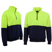 Darrahopens Men's Fashion > Knitwear & Sweaters Hi Vis Safety Fleecy Half Zip Pullover Jumper Jacket Sweater Shirts Workwear, Fluro Yellow / Navy, 2XL