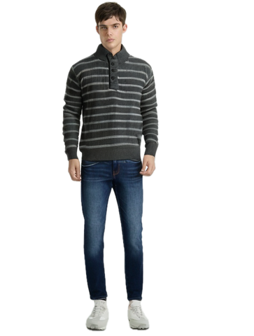 Darrahopens Men's Fashion > Knitwear & Sweaters Mens Knit Jumper Button Up Pullover Sweater Knitted Casual Cardigan Warm Winter - Grey - M