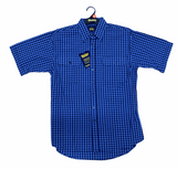 Darrahopens Men's Fashion > Shirts Bisley Mens Short Sleeve Seersucker Shirt Checkered Cotton Blend Casual Business Work - Blue - M