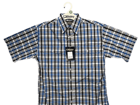 Darrahopens Men's Fashion > Shirts BISLEY SHORT SLEEVE SHIRT Everyday Casual Business Work Cotton Blend Check - BS2572_CBLK (BLK) - S