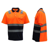 Darrahopens Men's Fashion > Shirts HI VIS Short Sleeve Workwear Shirt w Reflective Tape Cool Dry Safety Polo 2 Tone, Fluoro Orange / Navy, 2XL