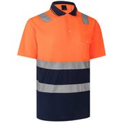 Darrahopens Men's Fashion > Shirts HI VIS Short Sleeve Workwear Shirt w Reflective Tape Cool Dry Safety Polo 2 Tone, Fluoro Yellow / Navy, XS