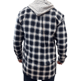 Darrahopens Men's Fashion > Shirts Mens Cotton Flannelette Shirt w Jersey Hood Long Sleeve Flannel - Black - S