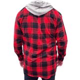 Darrahopens Men's Fashion > Shirts Mens Cotton Flannelette Shirt w Jersey Hood Long Sleeve Flannel - Red - M