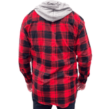 Darrahopens Men's Fashion > Shirts Mens Cotton Flannelette Shirt w Jersey Hood Long Sleeve Flannel - Red - S