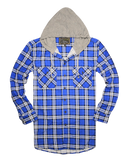 Darrahopens Men's Fashion > Shirts Mens Cotton Flannelette Shirt w Jersey Hood Long Sleeve Flannel - Spanish Blue - M