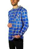Darrahopens Men's Fashion > Shirts Mens Cotton Flannelette Shirt w Jersey Hood Long Sleeve Flannel - Spanish Blue - M