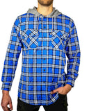 Darrahopens Men's Fashion > Shirts Mens Cotton Flannelette Shirt w Jersey Hood Long Sleeve Flannel - Spanish Blue - M