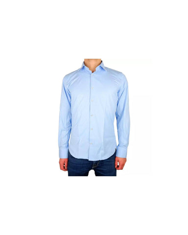 Darrahopens Men's Fashion > Shirts Milano Solid Color Shirt in Light Blue - Soft Satin Fabric - 100% Cotton 42 IT Men