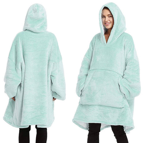 Darrahopens Men's Fashion > Sleepwear Oversized Soft Pullover Plain Hoodie Warm Fleece Blanket Plush Winter Sweatshirt, Aqua, Adult