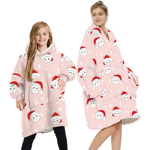 Darrahopens Men's Fashion > Sleepwear Oversized Soft Pullover Plain Hoodie Warm Fleece Blanket Plush Winter Sweatshirt, Christmas Bunny, Adult