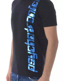 Darrahopens Men's Fashion > Tops & T-shirts Black Cotton T-Shirt with Blue Vertical Print L Men