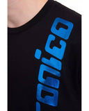 Darrahopens Men's Fashion > Tops & T-shirts Black Cotton T-Shirt with Blue Vertical Print L Men