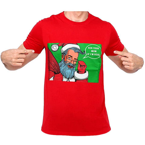 Darrahopens Men's Fashion > Tops & T-shirts New Funny Adult Xmas Christmas T Shirt Tee Mens Womens 100% Cotton Jolly Ugly, Ask Your Mum If I'm Real, 2XL