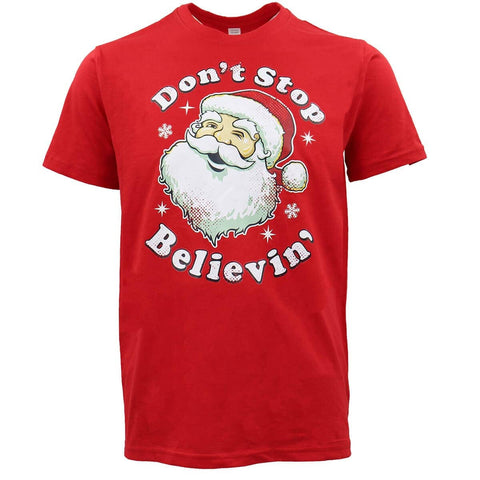 Darrahopens Men's Fashion > Tops & T-shirts New Funny Adult Xmas Christmas T Shirt Tee Mens Womens 100% Cotton Jolly Ugly, Don't Stop Believin' (Red), XS