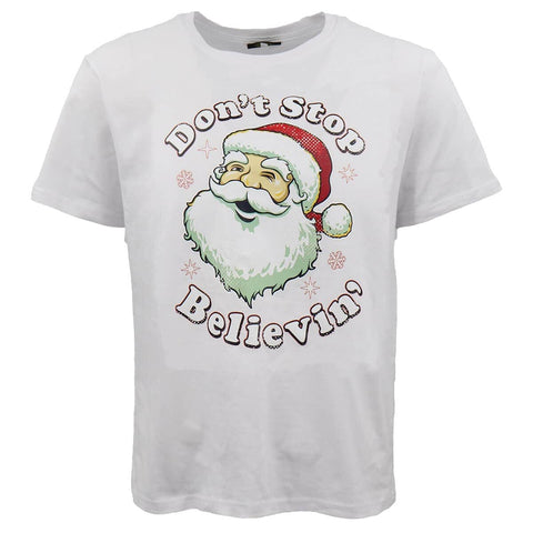 Darrahopens Men's Fashion > Tops & T-shirts New Funny Adult Xmas Christmas T Shirt Tee Mens Womens 100% Cotton Jolly Ugly, Don't Stop Believin' (White), 2XL