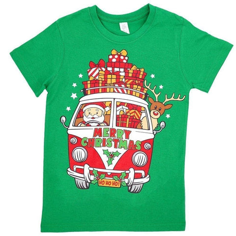 Darrahopens Men's Fashion > Tops & T-shirts New Funny Adult Xmas Christmas T Shirt Tee Mens Womens 100% Cotton Jolly Ugly, Santa Drive Kombi (Green), L
