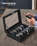 Darrahopens Men's Fashion > Watches SONGMICS 12-Slot Watch Box with Large Glass Lid and Removable Watch Pillows Black Lining