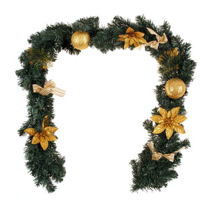 Darrahopens Occasions > Christmas 1.8m/6ft Christmas Pine Green Garland Gold Balls Flower Bows Xmas Hanging Décor, Gold, Green
