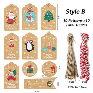Darrahopens Occasions > Christmas 100Pack Xmas Decoration 350g Thicken Kraft Paper Gift Tag Wrapping Kraft Tag Hang Tags(Style B)