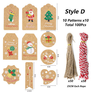 Darrahopens Occasions > Christmas 100Pack Xmas Decoration 350g Thicken Kraft Paper Gift Tag Wrapping Kraft Tag Hang Tags(Style D)